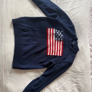 Ralph Lauren Navy Crewneck Sweater with Flag Design Woman’s Medium